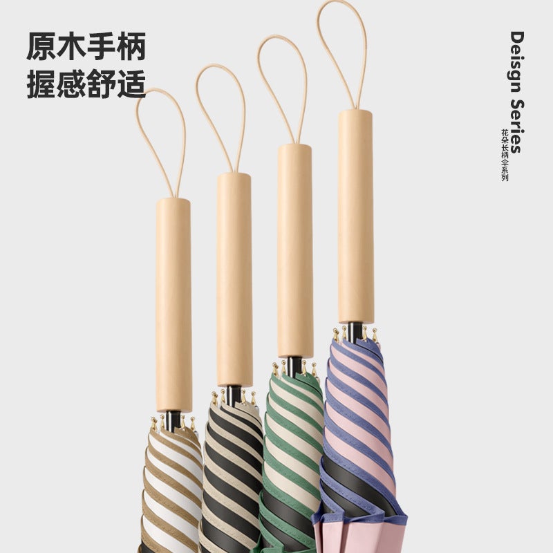 Straight Rod Flower Umbrella Long Handle Rain And Shine Dual-Purpose Umbrella Uv Protection Sunscreen Black Rubber Umbrella Female Manufacturers Printing - Image 3